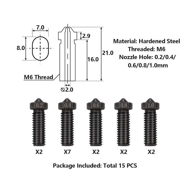 LANKEGU 15PCS Hardened Nozzles Kit for Anycubic Vyper, 3D Printer 7PCS 0.4mm Nozzles and 2PCS 0.2mm, 0.6mm, 0.8mm Wear Resistance Nozzles Kit for Anycubic Vyper, Kobra Plus, Kobra Max - Image 2